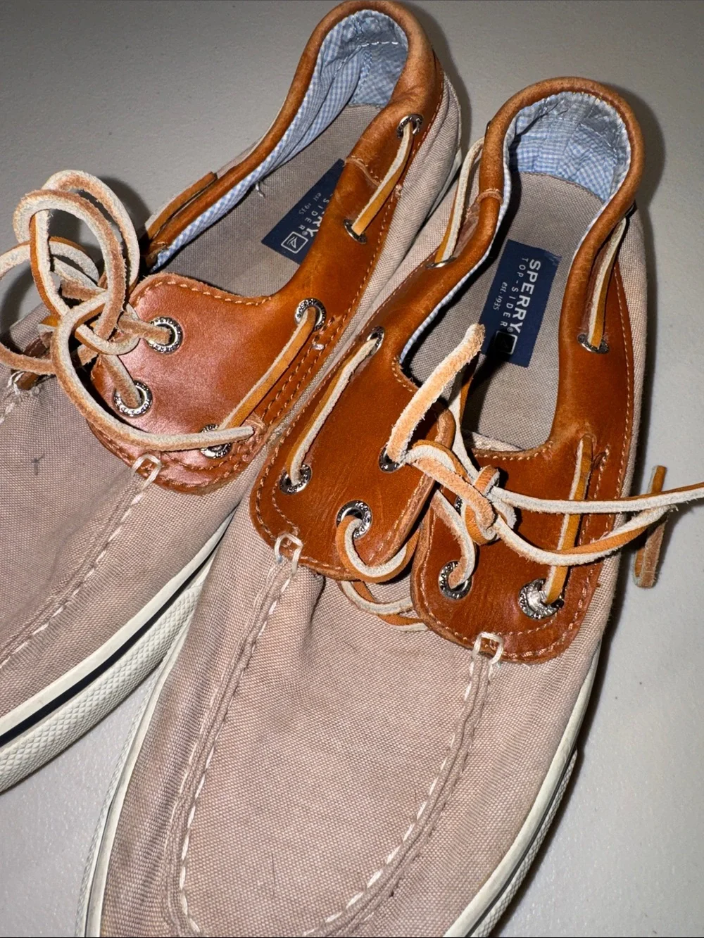 Sperry Beige Canvas and Brown Leather-Trim Sneakers